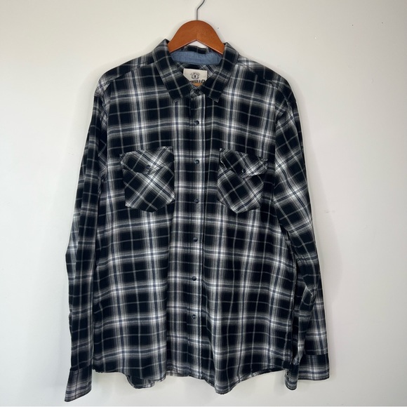 Roebuck & Co plaid Western shirt men’s black grey white blue snap button… - Picture 2 of 11